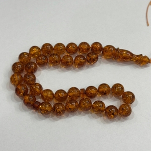Perles de prière Tasbeeh en ambre naturel de la Baltique, rondes de 8 mm, 33 pièces, avec inclusion de feuille jaune, perles de pierres précieuses authentiques, vente en gros, fournisseur de Pologne - Product Image 4