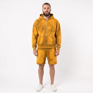Custom <b>Men's</b> <b>Hoodie</b> <b>And</b> <b>Shorts</b> <b>Set</b> Heavy Brushed Fleece Two Piece Streetwear Outfit With Woven Label Graphic Elastic Waist - Product Image 5
