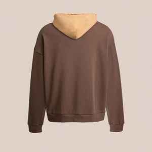 Oversized Men's Hooded Sweatshirt <b>Brown</b> With Tan Pockets Regular Sleeve French Terry 100% Cotton Autumn Wear - Product Image 3