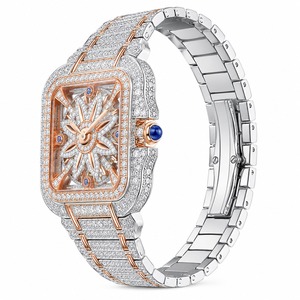 Luxury Women's <b>Diamond</b> <b>Watch</b> Square Stainless Steel Mechanical Bracelet With Rose Gold Accents - Product Image 6