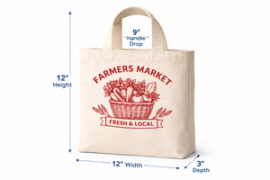 Bolsa de Tela de Algodón Ecológica AMANI de 250 g/m², Impresa, 12x12 Pulgadas, Diseño de Mercado de Agricultores, Logotipo Personalizado, Reutilizable - Product Image 2