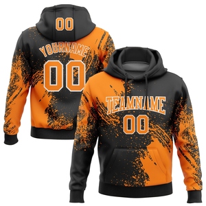 Sweat à capuche sportif noir, orange et blanc, avec motif abstrait 3D à effet de pinceau, nouvelle conception, personnalisable, vente en gros directe pour l'industrie - Product Image 1