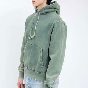 Sudadera con Capucha Verde Lavado para Hombre, Corte Oversize, Algodón French Terry, Casual, Otoño, Color Sólido, Diseño con Bolsillo Frontal - Product Image 3