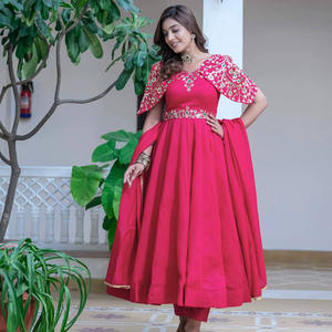 ชุดเดรสยาว Antra Lifestyle แบบอินเดีย-ปากีสถาน ปักลายหรูหรา พร้อมผ้าคลุมไหล่ Anarkali Pishwas Dupatta ดีไซน์ทันสมัย ป้องกันแสงแดด เหมาะสำหรับงานปาร์ตี้ - Product Image 1