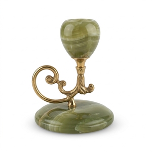 Green Onyx <b>Candlestick</b> Holder Handmade with <b>Brass</b> Base Fancy Home Decoration Custom Logo Design OEM ODM - Product Image 1