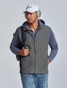 Premium Men's classic Gray Lightweight <b>Fleece</b> Vest Sleeveless Full Zip Stand Collar Casual Travel Layering <b>Gilet</b> - Product Image 3