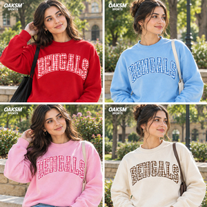 Sweat-shirt bleu clair à col rond avec motif à carreaux bengalais, sweat-shirt en molleton avec lettres, épaules tombantes, streetwear, club d'athlétisme, chaud - Product Image 5