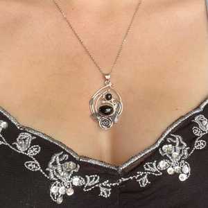 <b>Angelic</b> Double Black Onyx Flower Pendant 925 Sterling Silver Fairy Whimsigoth Jewelry Handmade Tasmania Australia - Product Image 2