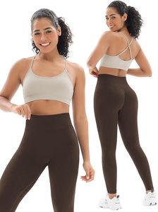 Leggings moldeadores de cintura alta para mujer con sujetador deportivo con copas extraíbles, conjunto de dos piezas cómodo y elástico para entrenamiento, correr y actividades deportivas. - Product Image 3