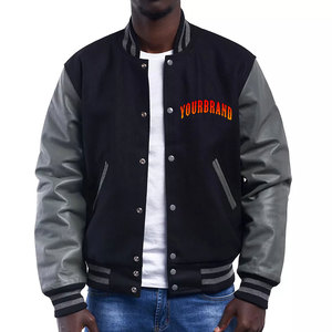 Veste universitaire noire et grise pour homme avec logo personnalisé, patchs brodés et logo lettre R, style preppy, coupe classique, pour l'automne - Product Image 1