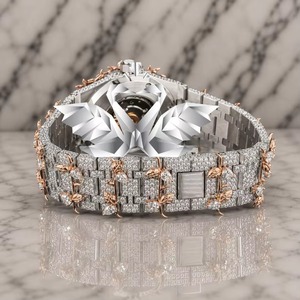 Eco Friendly Classic Luxury Mechanical Moissanite Diamond Watch for Men Stainless Steel Case Rubber Band 10 Bar Water Resistance - Product Image 1