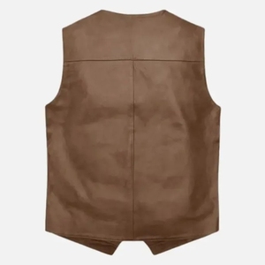Gilet en cuir décontracté pour homme, tendance, style rétro, sans manches, respirant, à la mode, pour motard, coupe ajustée, automne - Product Image 2