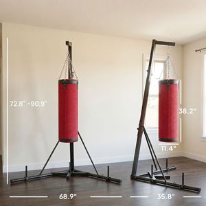 Supporto da boxe autoportante regolabile in altezza con sacco da boxe in tela per adulti, rosso - Product Image 3