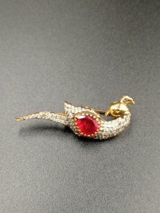 Peacock Design Silver Gold Plated Moissanite & Polki Stone Diamond Accents Unisex <b>Brooch</b> <b>Pins</b> for Wedding Clothes - Product Image 1