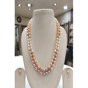 Collier et boucles d'oreilles en perles d'imitation de qualité supérieure, perles baroques de qualité AA, 2 rangs, pour femmes, filles, mariages, fiançailles - Product Image 1