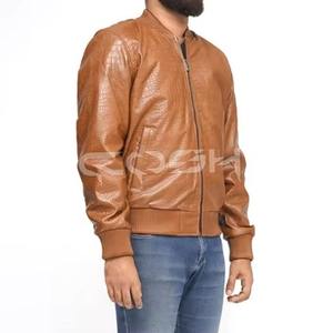 Veste en cuir marron de haute qualité, effet croco, style bomber zippé, texture marron, veste décontractée de luxe - Product Image 3
