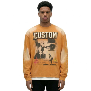 Oversized Long Sleeve <b>Knitted</b> Sweatshirt Men <b>Tie</b>-Dye Pattern O-Neck Street Style Yellow - Product Image 3