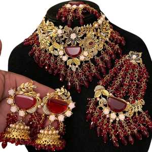 Conjunto nupcial para mujer, colección de ropa de fiesta, acero inoxidable, Kundan, juego de 5 piezas, collar y aretes de alta calidad, colores personalizados, a la moda. - Product Image 1
