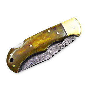 Couteau de poche pliant à double lame en acier Damas de haute qualité, fait main sur mesure, avec couteau de camping OEM en acier Damas - Product Image 3