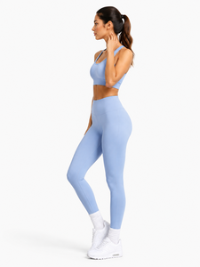 2-Piece Yoga Set Crew Neck <b>Crop</b> Top High-Waist Full-Length <b>Leggings</b> Contrast-Stitch Seamless Breathable Quick Dry Plus Size - Product Image 4