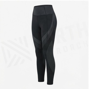 Leggings de yoga taille haute pleine longueur avec bordure contrastante et bande latérale, design sans couture pour femme, noir uni, vêtements de sport - Product Image 3