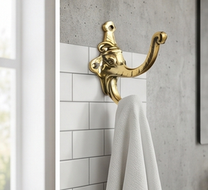 Premium Golden Brass Elephant Head Wall <b>Hook</b> Antique Style Metal <b>Coat</b> <b>Hook</b> For Clothing Storage Elegant Wall <b>Decor</b> - Product Image 2