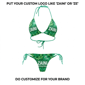 Premium 190 GSM 100% Polyester <b>Green</b> Solid High Waist Plunge Neck Triangle String <b>Bikini</b> <b>Set</b> Button Front Digital Print Custom - Product Image 1