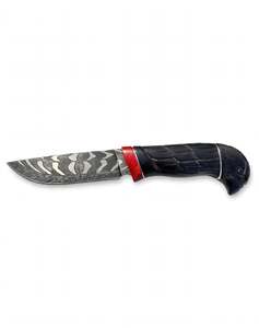 Cuchillo utilitario de acero de Damasco con mango de madera de ébano tallado a mano con cabeza de águila, espaciador de resina carmesí, personalizable OEM para exteriores - Product Image 1