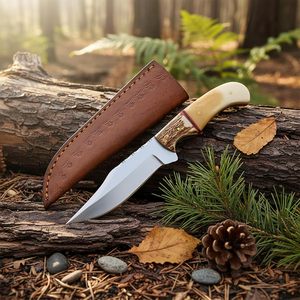 Hunting <b>Knife</b> 8.75 Inch - Camping <b>Knife</b> with <b>Bone</b>/Stag <b>Handle</b>, Filework Spine, Stainless Steel Blade & Sheath - Pocket <b>Knife</b> - Product Image 2