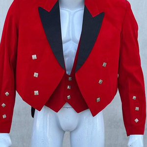 Veste et gilet Prince Charlie en velours rouge faits à la main - Kilt écossais, mariage dans les Highlands, veste de smoking - Product Image 4