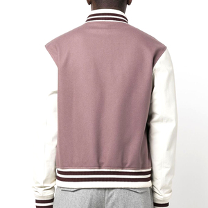 Chaqueta Varsity para Hombre, Color Morado con Parches Blancos en las Mangas, Estilo Preppy, Corte Regular, Cuello Camisero, para Otoño - Product Image 5