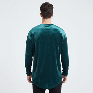 Men's Solid Long Sleeve O-Neck Eco-Friendly Breathable Oversized <b>Velvet</b> T-<b>Shirt</b> - Product Image 2