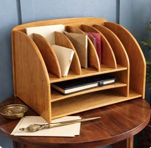 Wooden Table Organizer Office Desk Accessories Holder Pen Pencil <b>Storage</b> Stand Workspace Management Rack - Product Image 6