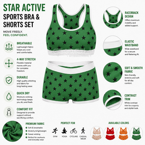 Ensemble de yoga 2 pièces Cosh International Sisterhood Sorority Green Star Print pour femme, haut court dos nageur et short taille haute - Product Image 6