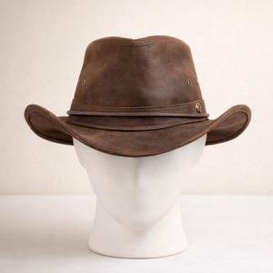 Sombrero vaquero de cuero marrón hecho a mano de alta calidad, sombrero de rancho occidental para hombres y mujeres, regalo. - Product Image 1