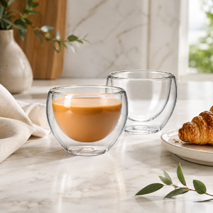 Tasse en verre borosilicate double paroi 220 ml faite à la main, sans plomb, isolée, pour café, thé, latte, expresso, réutilisable, en gros - Product Image 1