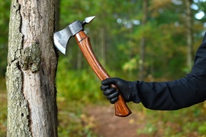 A&M ENTERPRISES Handmade Outdoor <b>Axe</b> with Curved <b>Wood</b> Handle Steel Spike Wholesale Spike <b>Axe</b> Set Forged Steel <b>Wood</b> Handle Knives - Product Image 4