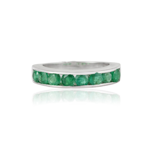 Beautiful Simple Design 925 Sterling <b>Silver</b> Round Cut Natural <b>Emerald</b> Gemstone Half Eternity Band <b>Ring</b> For Women's - Product Image 1