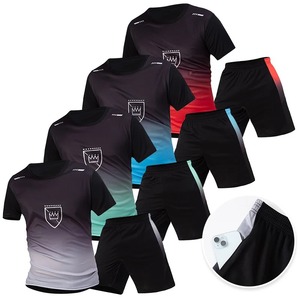 ชุดกีฬาฤดูร้อน Erni Sports Men แบบ 2 ชิ้น แห้งเร็ว พิมพ์ลายด้วยเทคโนโลยี Heat-Transfer ผลิตจากโพลีเอสเตอร์/สแปนเด็กซ์ เสื้อยืดมีกระเป๋า กางเกงขาสั้นทรงหลวม สวมใส่สบาย - Product Image 4
