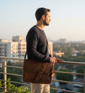 Bolso Bandolera de Cuero Genuino para Hombre, con Solapa, Ligero, Moderno, para Portátil, para Oficina y Uso Casual - Product Image 5