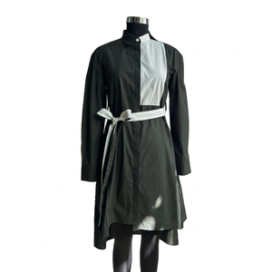 Robes d'été décontractées pour femmes, mini robes en coton popeline, col chemise, manches longues avec ceinture ajustable, robe de style chemise pour tous les jours - Product Image 1