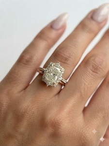 Anillo de Compromiso con Halo de Diamantes Radiantes, Anillo de Oro Vintage para Novia, Anillo Único de Oro Amarillo de 14K con Diamante Cultivado en Laboratorio, Joyería Fina, Regalo Elegante - Product Image 3