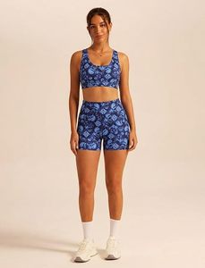 Ensemble 2 pièces pour femme : Soutien-gorge de sport imprimé cachemire et short taille haute, dos croisé évidé, tenue de sport - Product Image 4