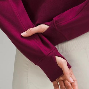 Sudadera con capucha y cremallera de un cuarto para mujer, de color sólido, forro polar, manga larga, transpirable, informal, con bolsillo. - Product Image 5