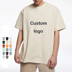 Camiseta Casual Oversize de Hombre, Tejida, Sólida, Pesada, Transpirable, Bordada, Vintage, de Alta Calidad, Lisa, Cuello Redondo, Manga Corta, 100% Algodón - Product Image 1