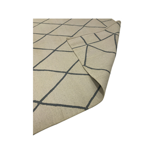 Handwoven Cotton Flatweave Dhurrie Area <b>Rug</b> Beige & <b>Dark</b> <b>Grey</b> Diamond Lattice Grid Low Pile 208x143 cm (4.7x6.8 Ft) - Product Image 3