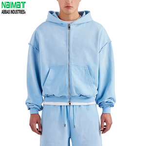 Men's Light Blue Hooded Zip-Up Gym Shorts Set Casual Summer Autumn Wear Breathable Knitted Solid Color <b>Outfit</b> Customized Logo - Product Image 1