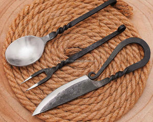 Juego de vajilla de cubiertos retorcidos medievales de acero al carbono forjado a mano, Cuchillos con funda, juego de cocina para cubiertos - Product Image 5