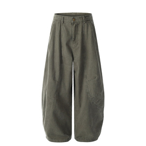 High Waist Loose Fit <b>Harem</b> Pants 100% Cotton Canvas Knee Length Solid Color Casual Style With Pockets Button Fly - Product Image 5