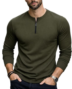 Camiseta de Hombre, Venta Directa de Fábrica OEM, 100% Algodón, Cuello Henley con Cierre de Cremallera, Logotipo Personalizado, Manga Larga, 220 GSM, Transpirable - Product Image 4